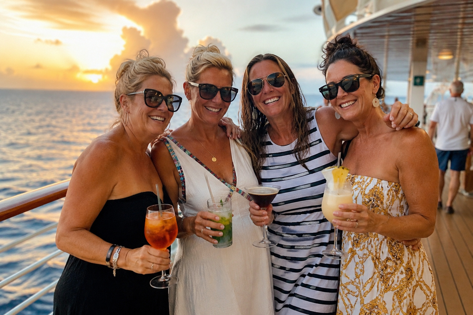Friends celebrating on a cruise